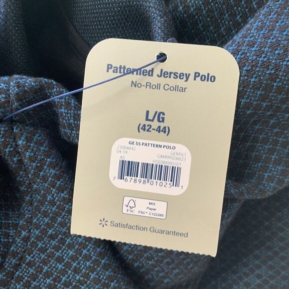 George Mens L 42-44 Jersey Polo Shirt Short Sleeve NWT Black Teal Patterned - Picture 9 of 11